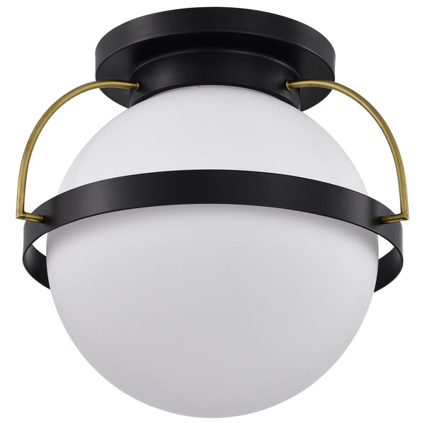 Nuvo Lakeshore 1-Light Large Flush Matte Black & Natural Brass White Opal Glass 60/7772 - main